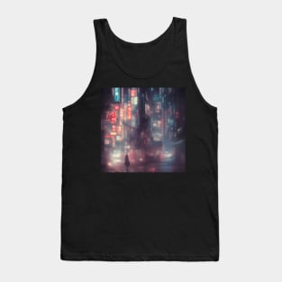 Urban Atmosphere Artistry - Moody Anime Noir Cinematic Japanese Cityscape Tank Top